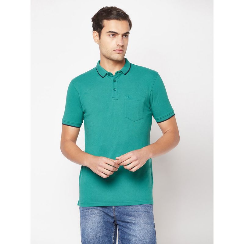 CRIMSOUNE CLUB Men Emerald Teal Minimal Polo T-Shirt (M)