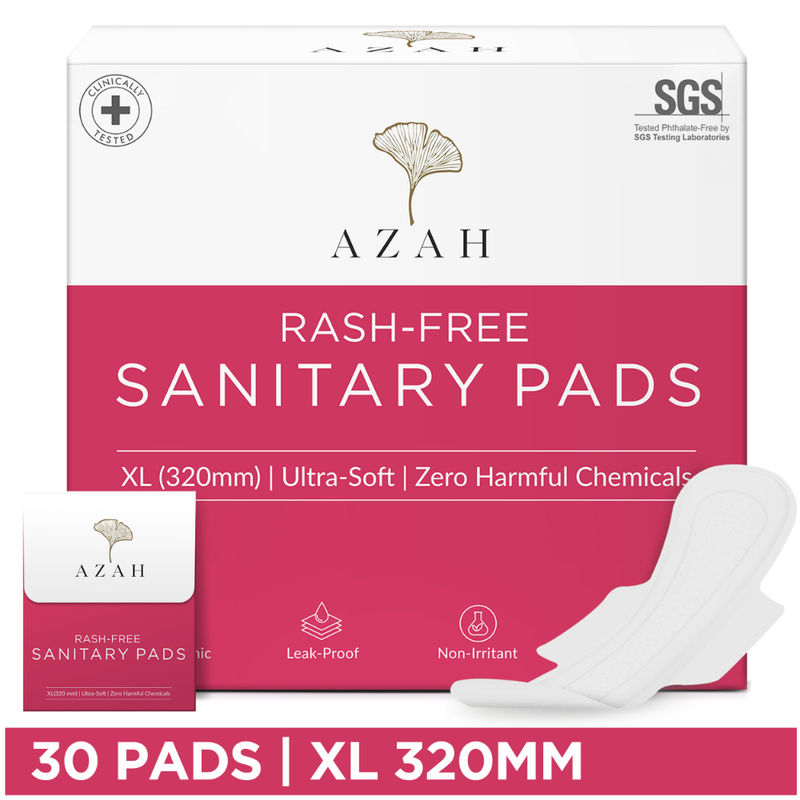 Azah Sanitary Pads For Women 100% Rash Free 3x More Absorbent Ultra Soft XL - Pack of 30