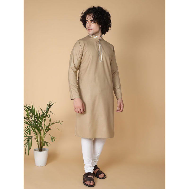 TABARD Beige Cotton Full Sleeve Regular Fit Plain Kurta for Men (XL)