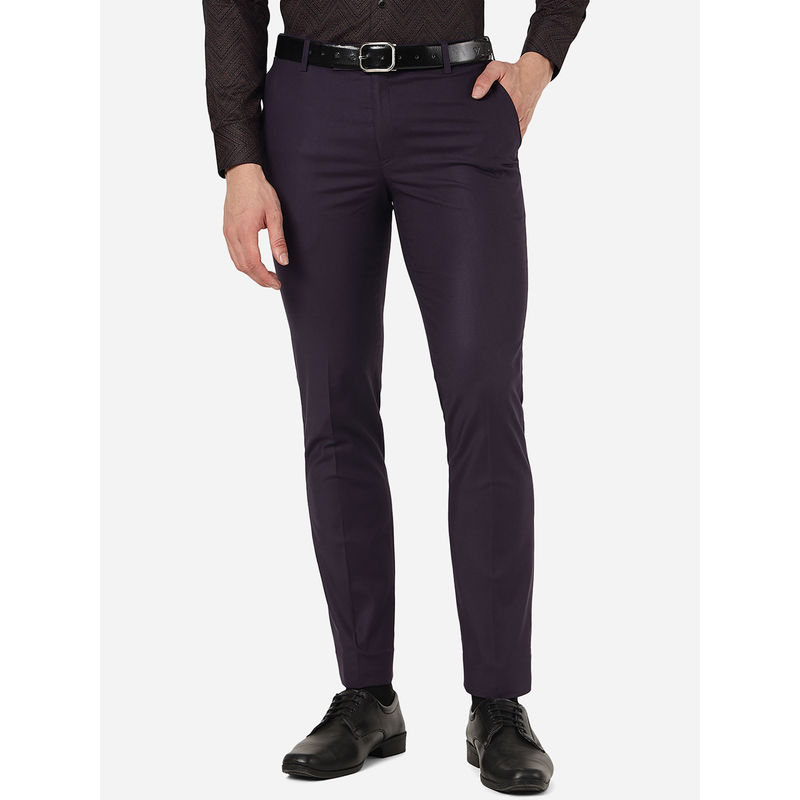 Metal Mens Terry Rayon Solid Purple Slim Fit Formal Trousers (38)