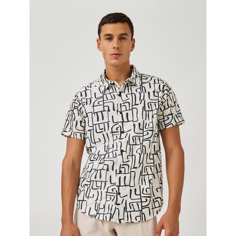 Styli Men Aop Regular Fit Collar White Shirt (S)