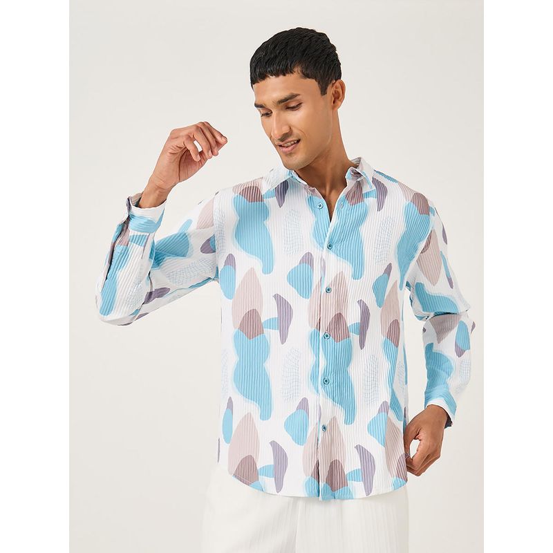 Styli Men Textured Aop Regular Fit Collar Long Sleeve White Shirt (S)