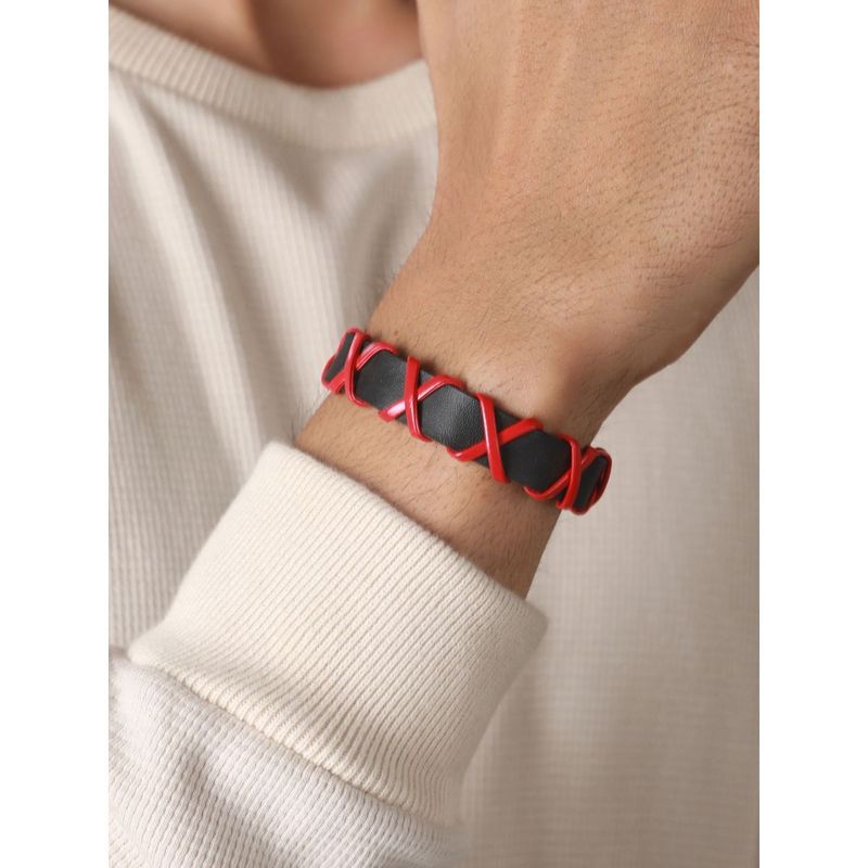 Priyaasi Black Red Cross PU Wraparound Bracelet for Men Buy Priyaasi