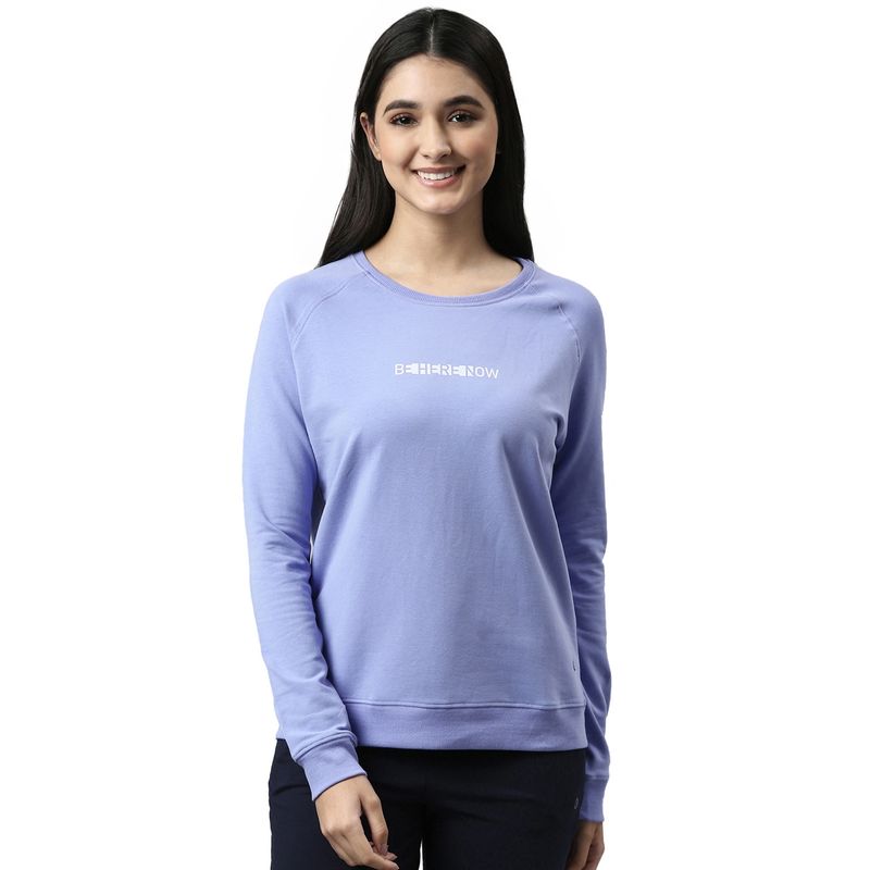 Enamor Womens Essentials E079-Long Sleeve Round Neck Relaxed Fit Sweatshirt,Purple Slate (L)