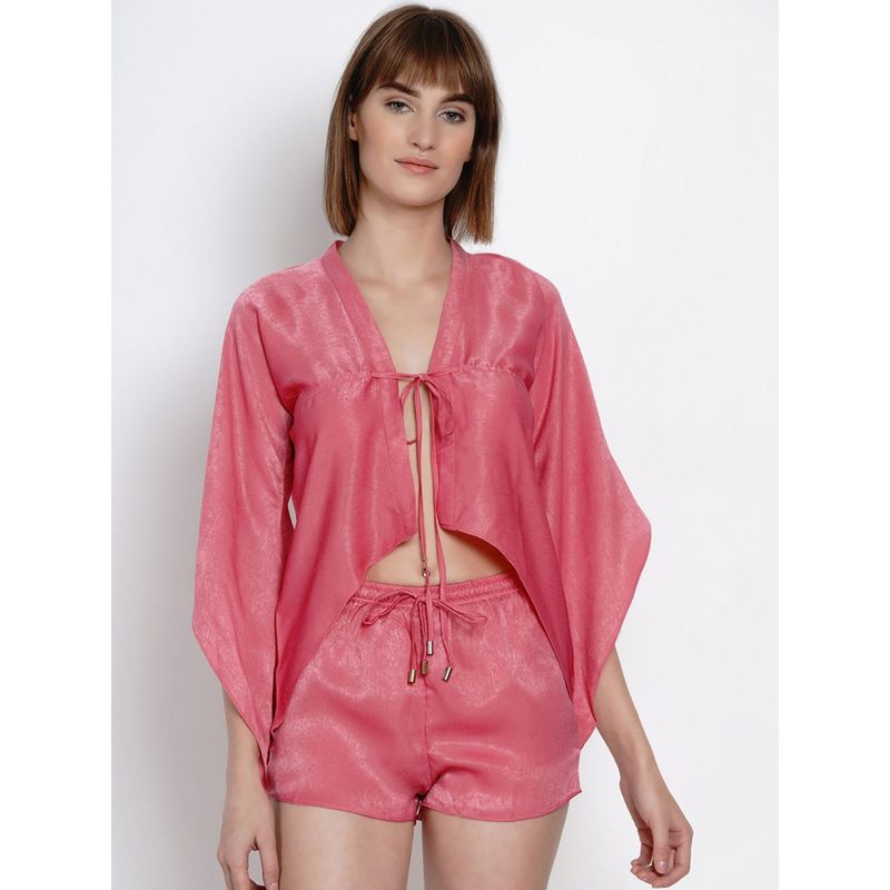 AOBA Women Rose Pink Solid Satin Robe (M)