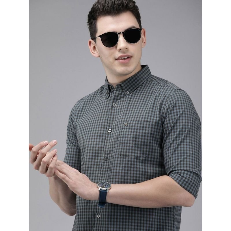 THE BEAR HOUSE Mens Teal Checked Slim Fit Casual Shirt (S)