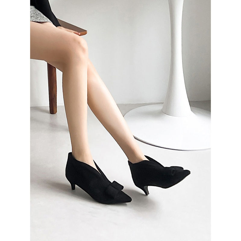 Shoetopia Solid Bow Detailed Black Pumps for Women (EURO 41)