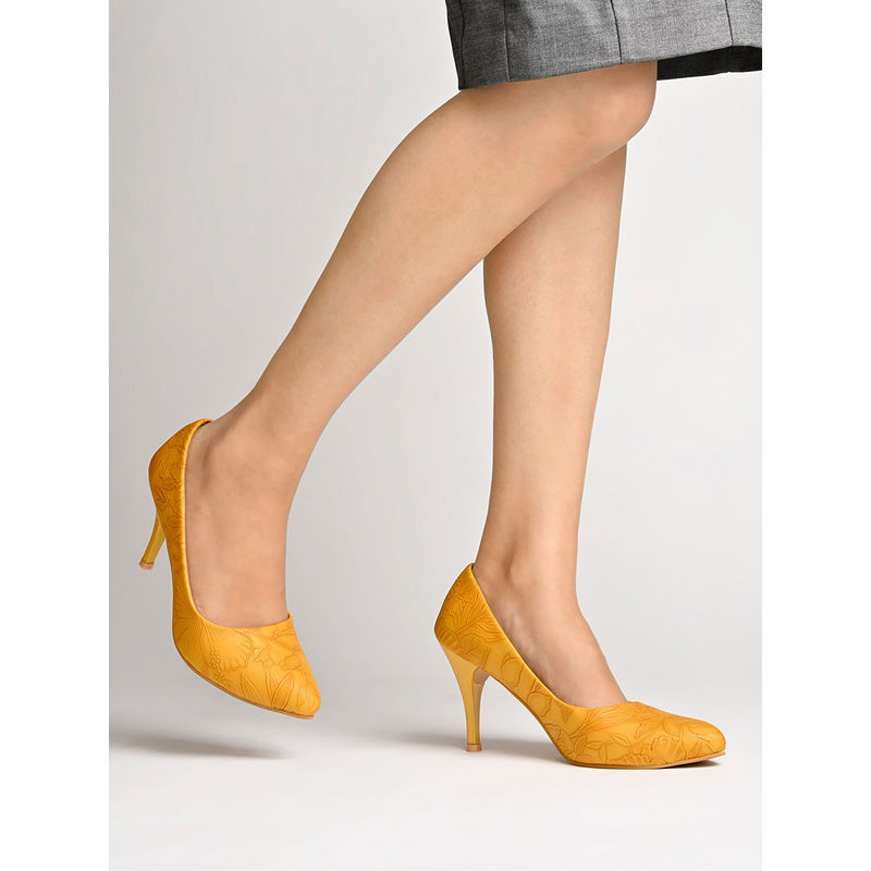 Shoetopia Classy Yellow Pointed Toe Pumps for Women (EURO 36)