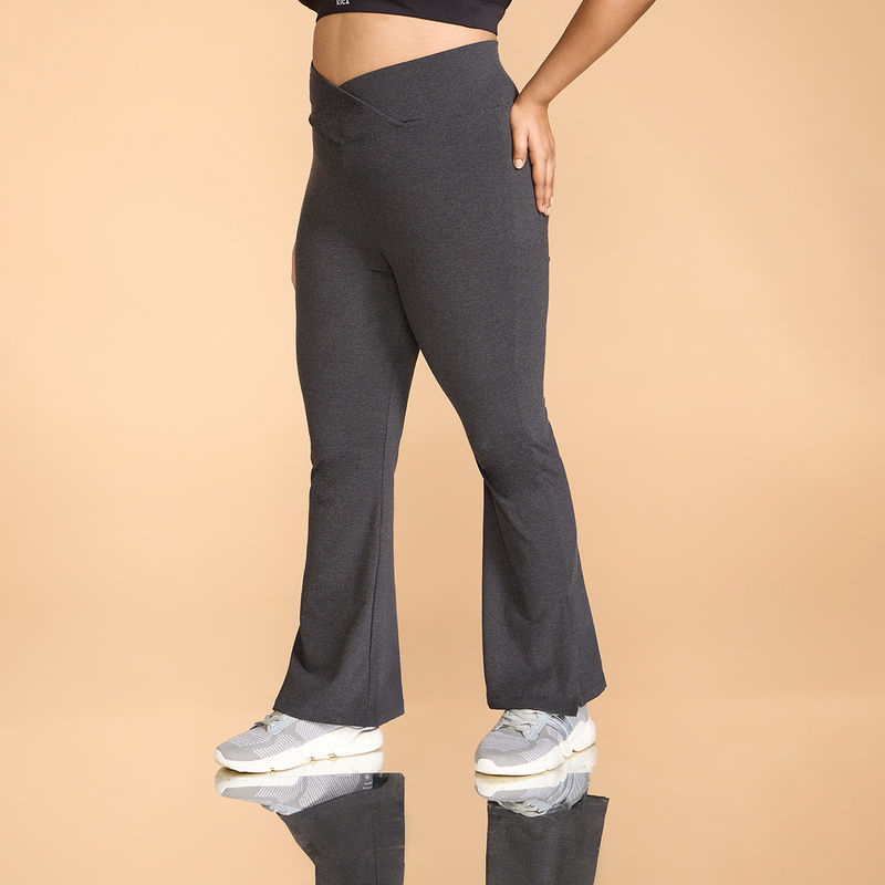 Criss-Cross Cotton Flare Pants With Slit At Ankle