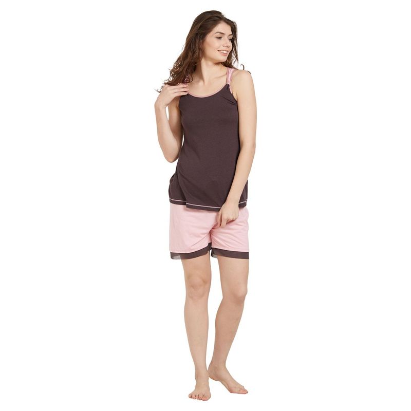 SOIE Women's Solid Contrast Top With Shorts Set - Pink (M)