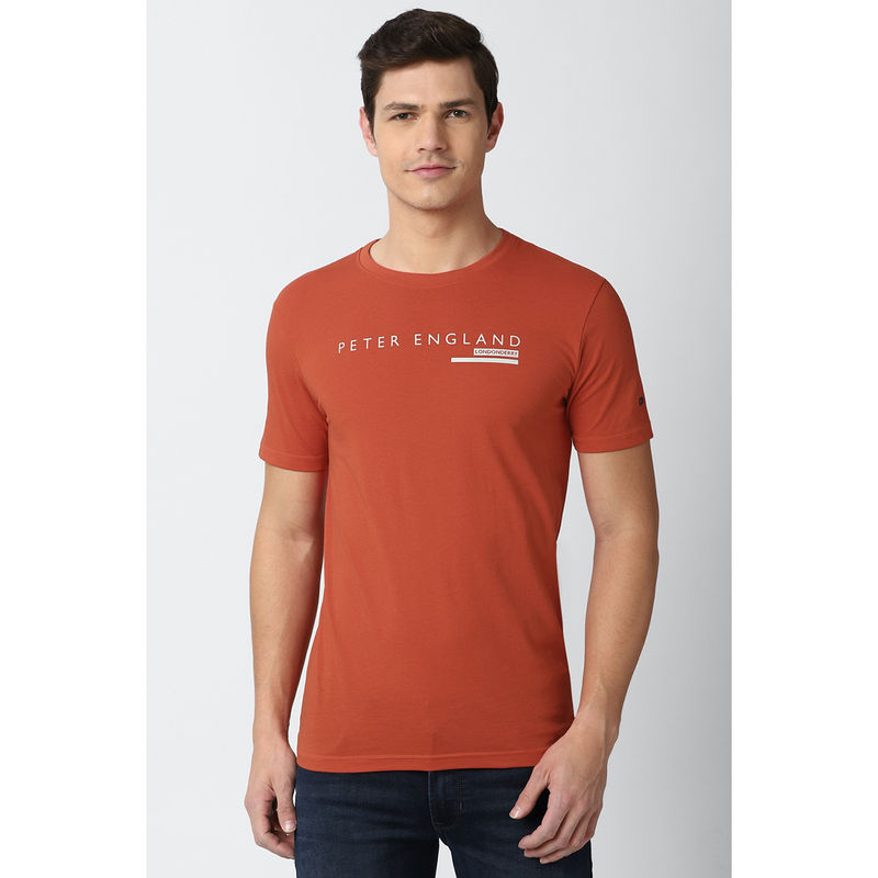 Peter England Men Orange T-Shirt (S)