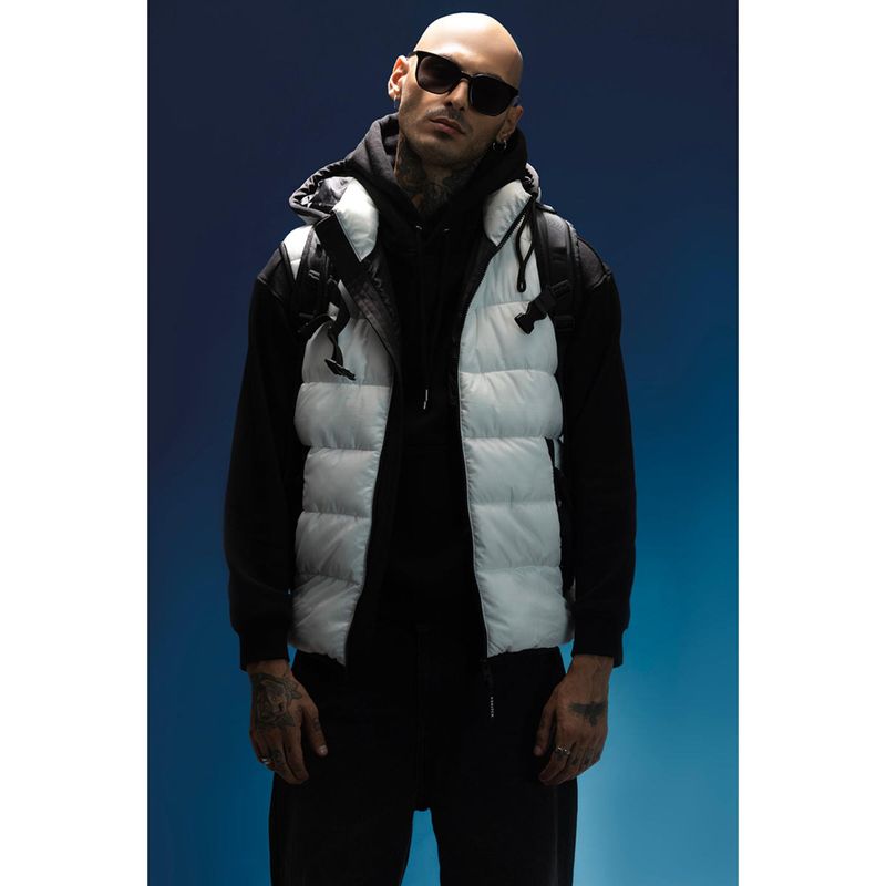 Snitch White Puffer Sleeveless Detachable Hood Vest Jacket (XL)