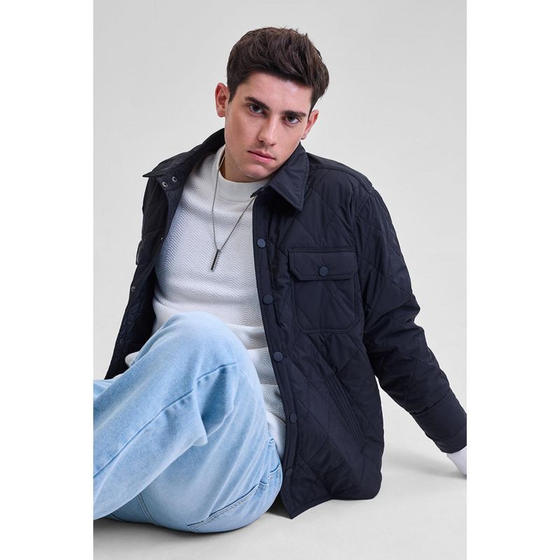 Snitch Navy Blue Double Pocket Relaxed Fit Jacket (L)