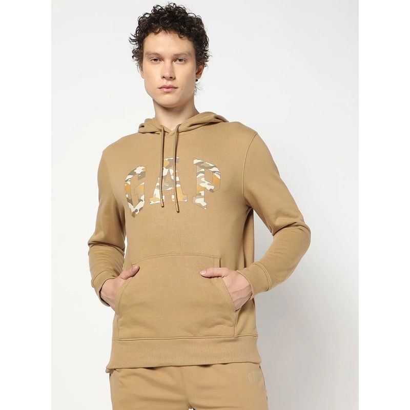 GAP Tan Solid Regular Fit Hoodie (XS)
