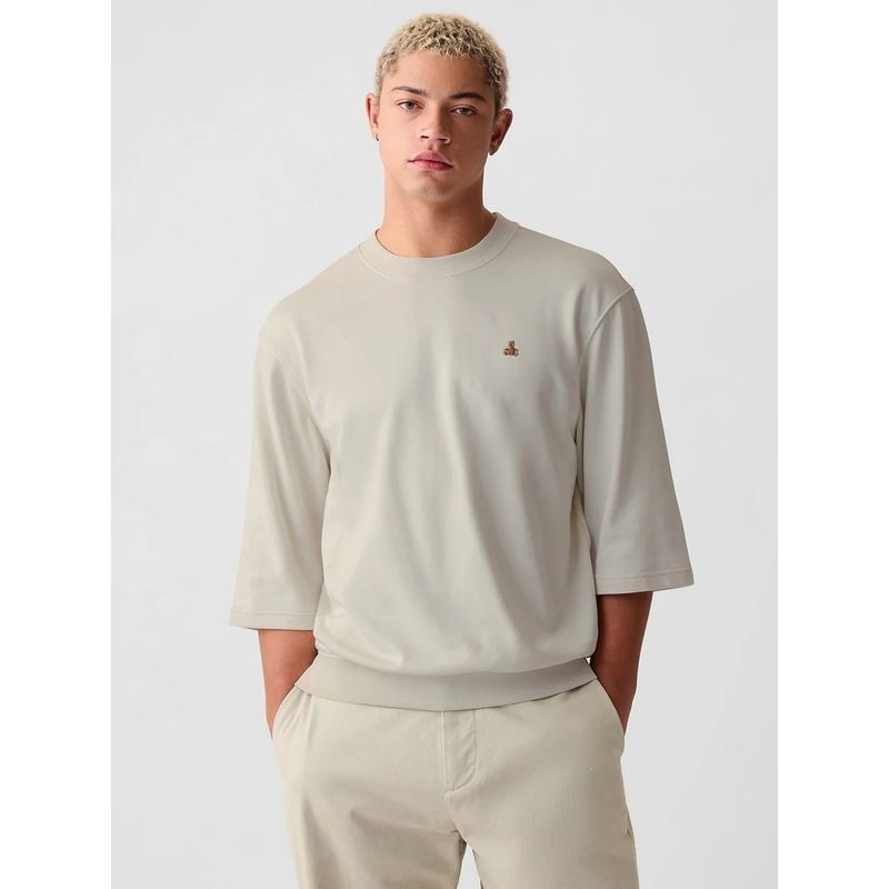 GAP Off White Solid Regular Fit Sweatshirt (M)