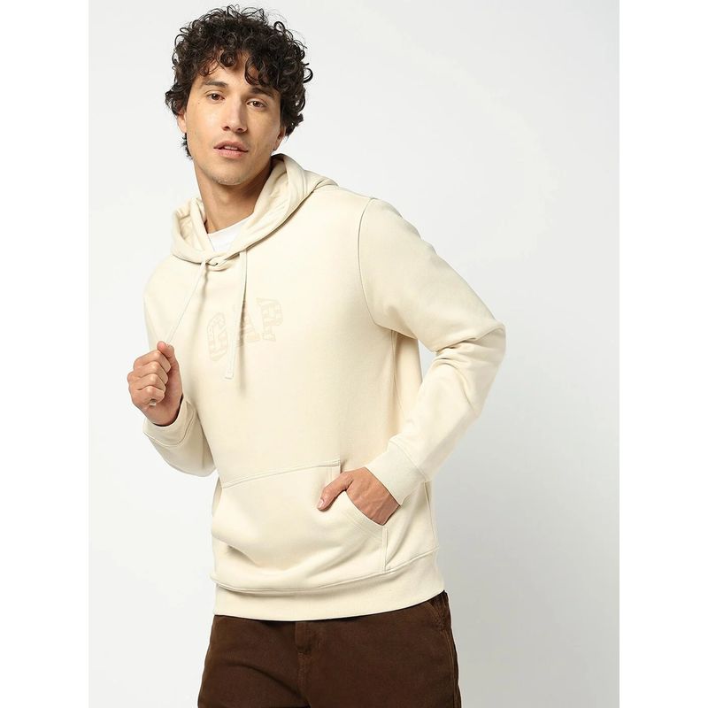GAP Cream Solid Regular Fit Hoodie (S)