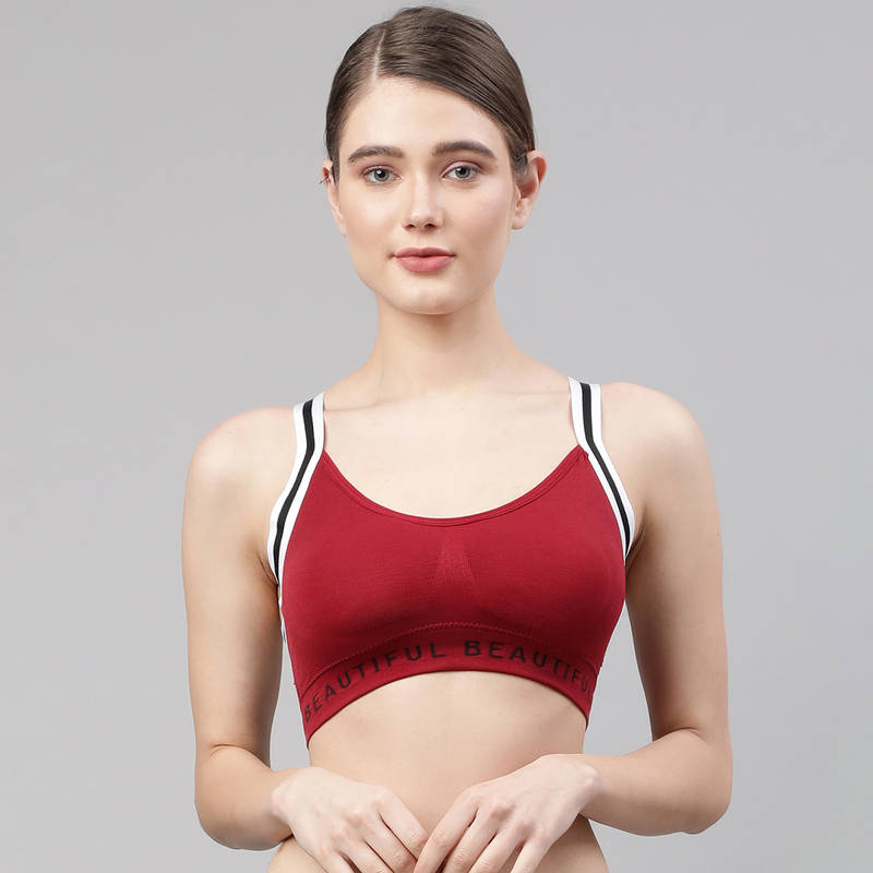 PrettyCat High Performance Sports Gym Running Bra - Maroon (30B)