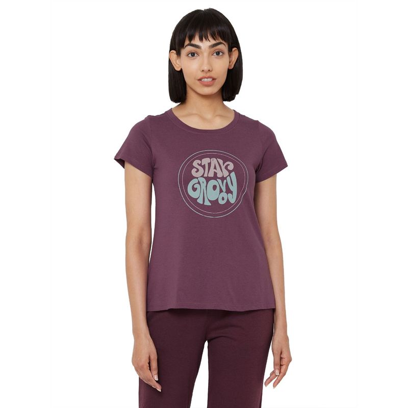 SOIE Women's Soft Cotton Modal Lounge T-shirt - Maroon (L)