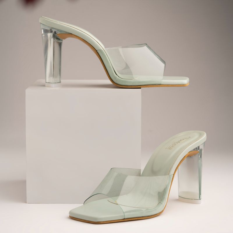 Shoetopia Green Striped Block Heels (Euro 35)