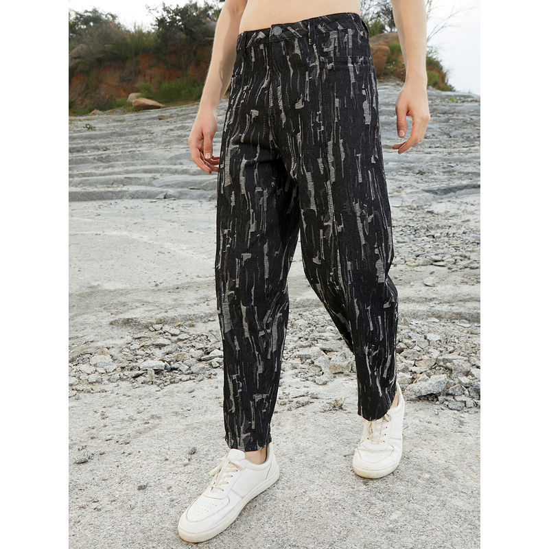 Campus Sutra Mens Black Textured Baggy Denim Jeans (34)