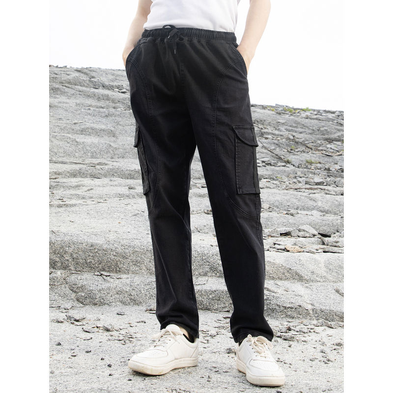 Campus Sutra Mens Midnight Black Straight-Fit Utility Cargo (30)