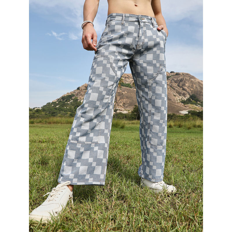 Campus Sutra Mens Light Blue Colorblock Straight-Fit Denim Jeans (30)