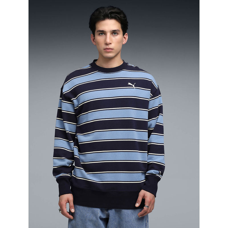Puma Blue Stripes Relaxed Fit Sweatshirt (S)