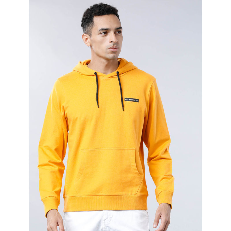 HIGHLANDER Mustard Printed Regular Fit Hoodie (M)