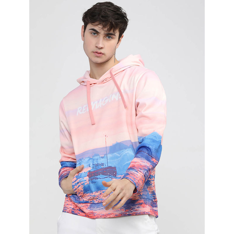 HIGHLANDER Peach Printed Regular Fit Hoodie (M)
