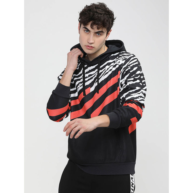 HIGHLANDER Black Printed Regular Fit Hoodie (L)