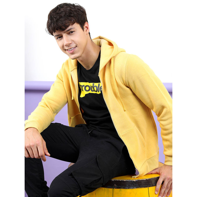 HIGHLANDER Yellow Solid Slim Fit Hoodie (M)