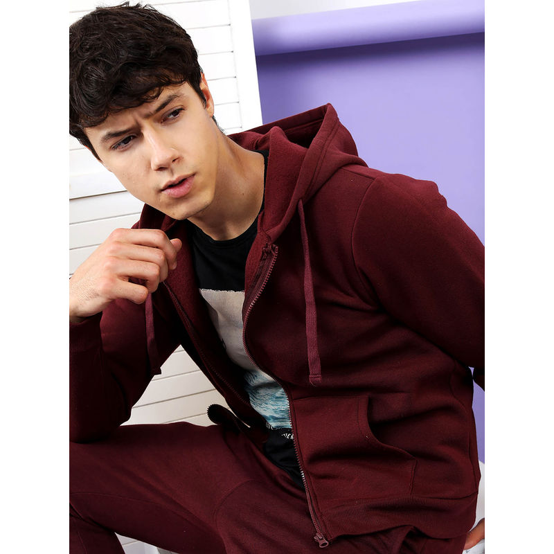 HIGHLANDER Burgundy Solid Regular Fit Hoodie (L)