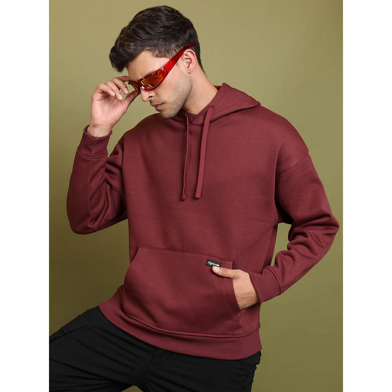 HIGHLANDER Maroon Solid Oversized Fit Hoodie (M)