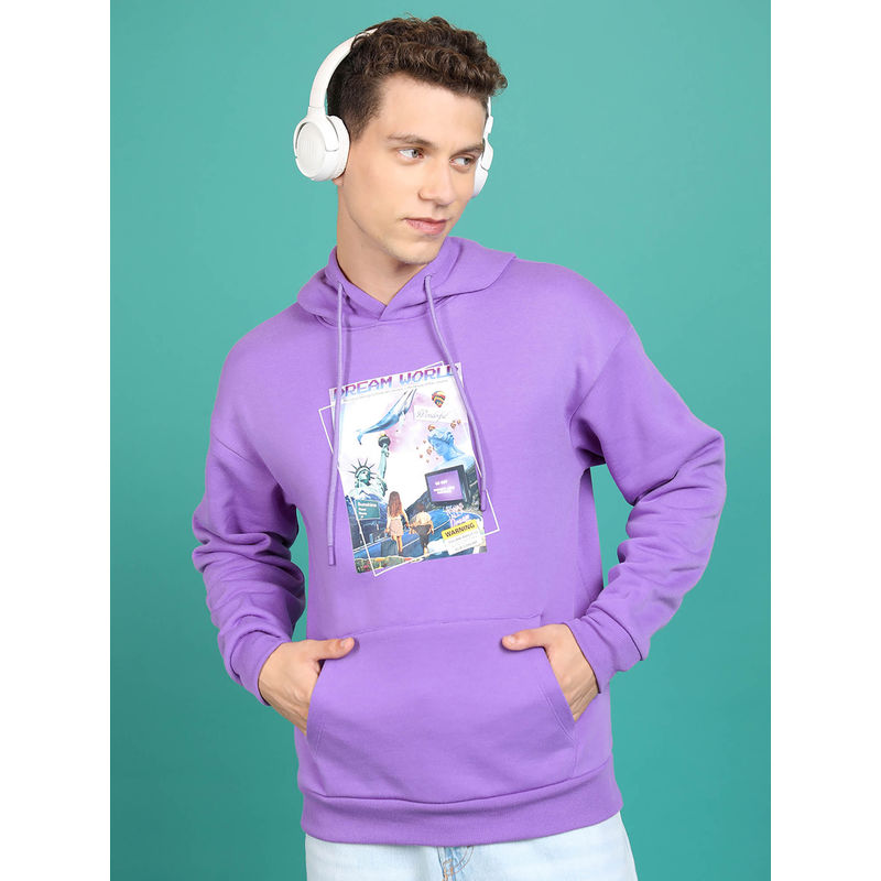 HIGHLANDER Purple Printed Relaxed Fit Hoodie (L)