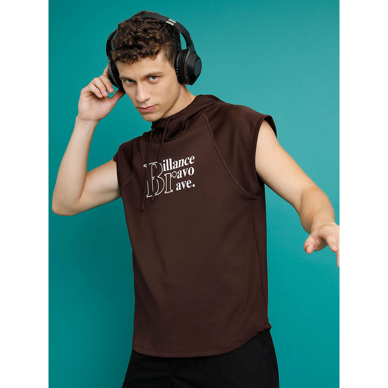 HIGHLANDER Brown Printed Relaxed Fit Hoodie (M)