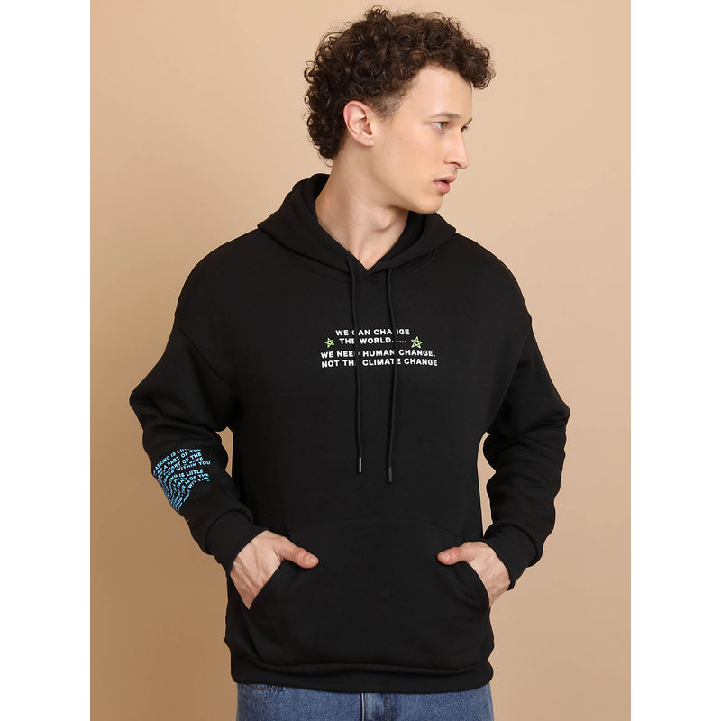 HIGHLANDER Black Printed Oversized Fit Hoodie (L)