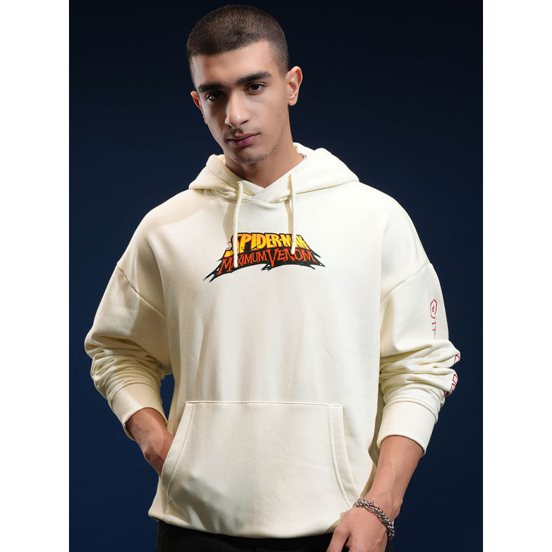 HIGHLANDER White Printed Oversized Fit Hoodie (XL)