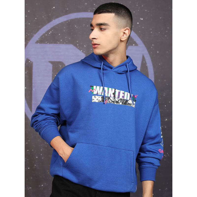 HIGHLANDER Navy Blue Printed Oversized Fit Hoodie (L)
