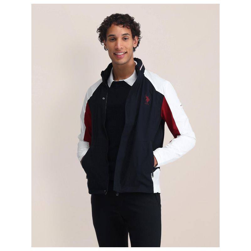 U.S. POLO ASSN. Colorblock Blue Full Sleeves Jacket (M)