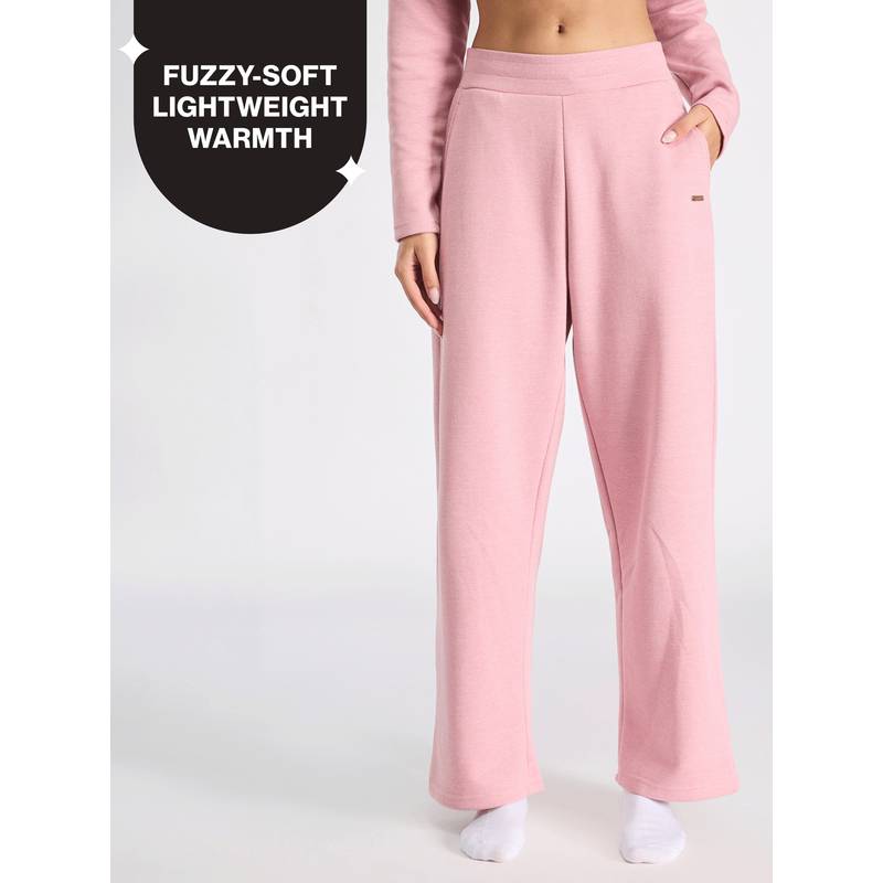 Fuzzy-soft Wide Leg Warm Rib Textured Pants With Pockets & Adjustable Waistband NYS977 Pink (S)