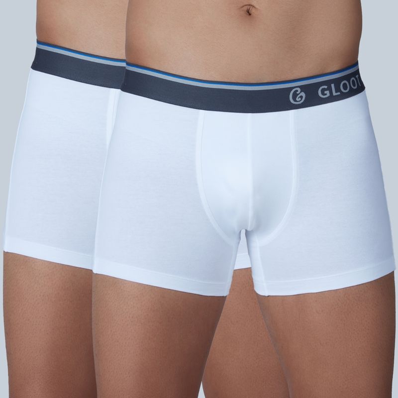 GLOOT Pure Cotton Stretch Trunks with No-Itch Elastic and Anti Odour GLI015 Multicolor (Pack of 2) (S)