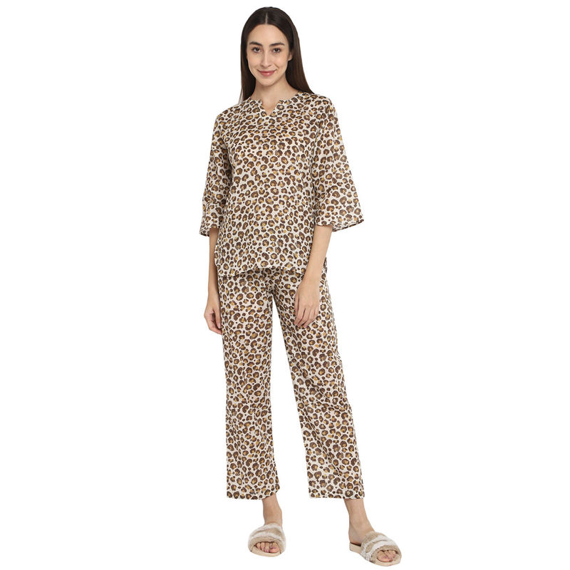 Shopbloom Animal Print Round Neck Cotton Top with Pyjama (Set of 2) (XS)