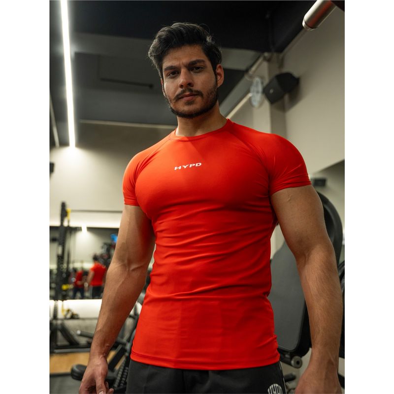 HYPD Ultra Men Body Fit Compression Half Sleeve Sports and Gym Red T-Shirt (M)