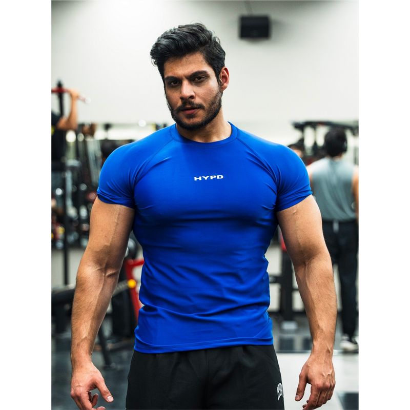 HYPD Ultra Men Body Fit Compression Half Sleeve Sports and Gym Blue T-Shirt (S)