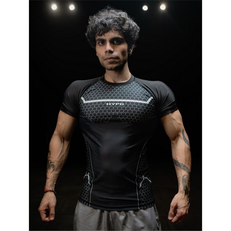 HYPD Legacy Men Body Fit Compression Half Sleeve Sports and Gym Black T-Shirt (S)