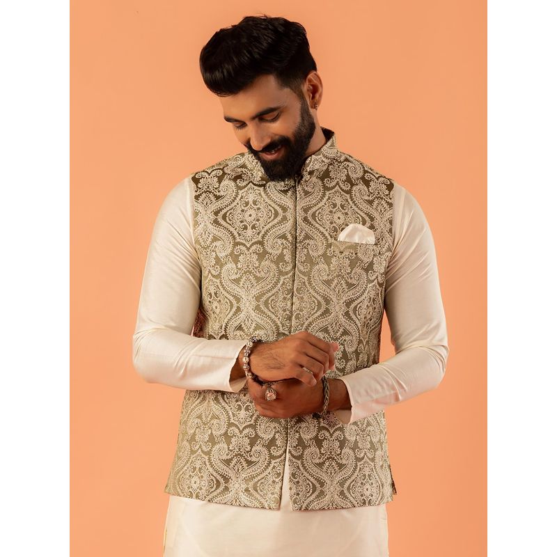 KISAH Mens Olive Nehru Jacket (M)