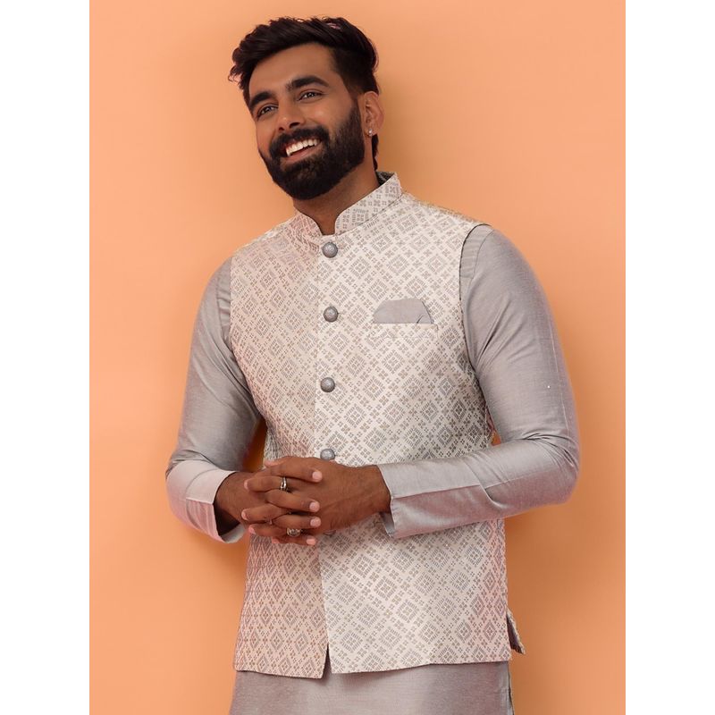 KISAH Men Grey Woven Nehru Jacket (L)