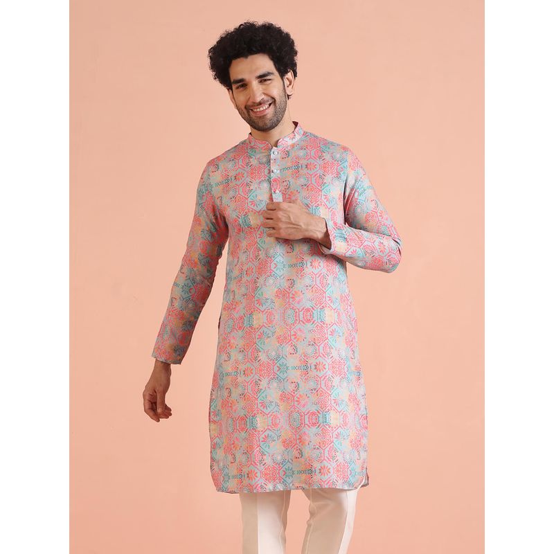 KISAH Men Multi Coloured Printed Cotton Blend Kurta with Abstract Print (38)