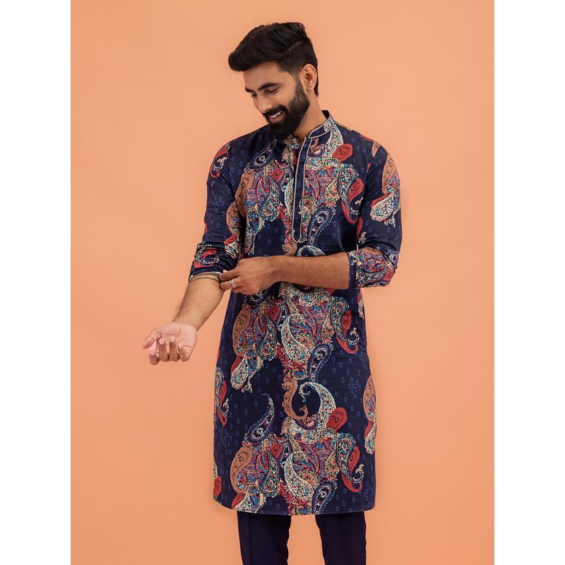 KISAH Men Black Printed Cotton Blend Kurta with Abstract Print (42)