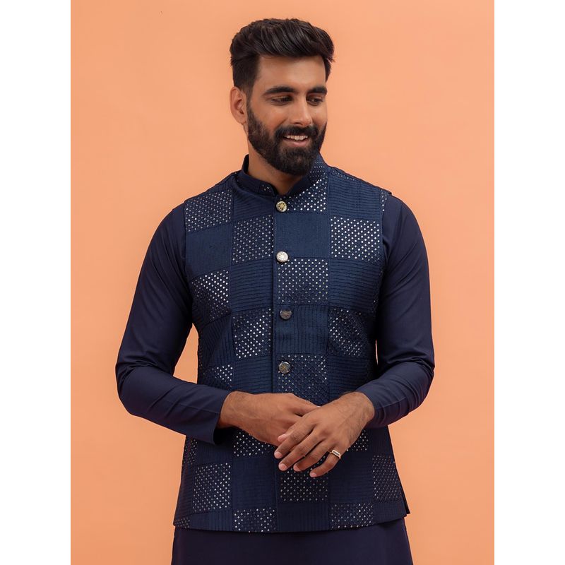 KISAH Men Navy Blue Nehru Jacket (40)
